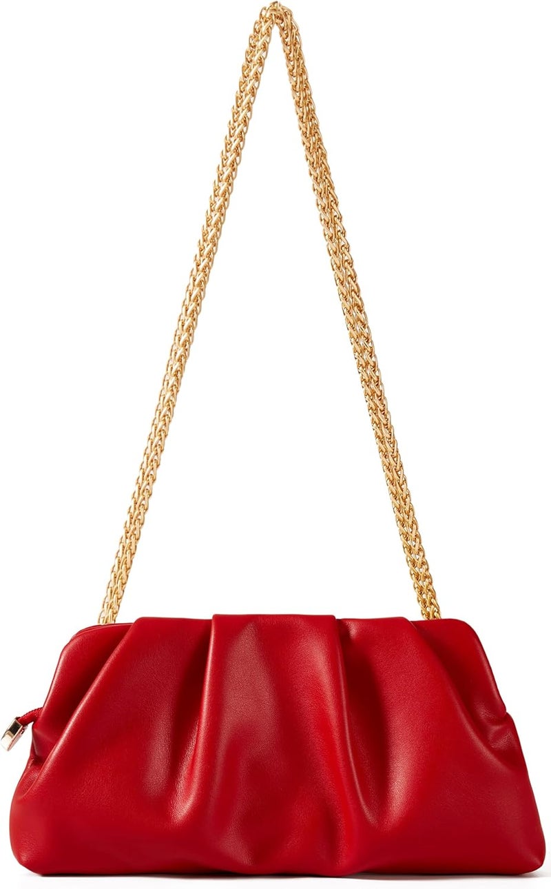 FanChris Evening Bag for Women Ruched Clutch Purse Detachable Metal Chain Crossbody Bag - Image 5